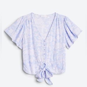 Lush Light Blue & White Caroline Tie Front Blouse - Size L